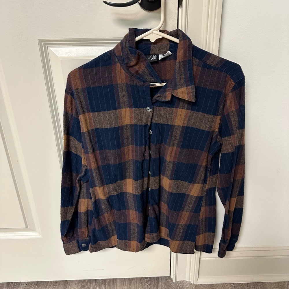 Plaid Button-Up Shirt in Blue and Brown